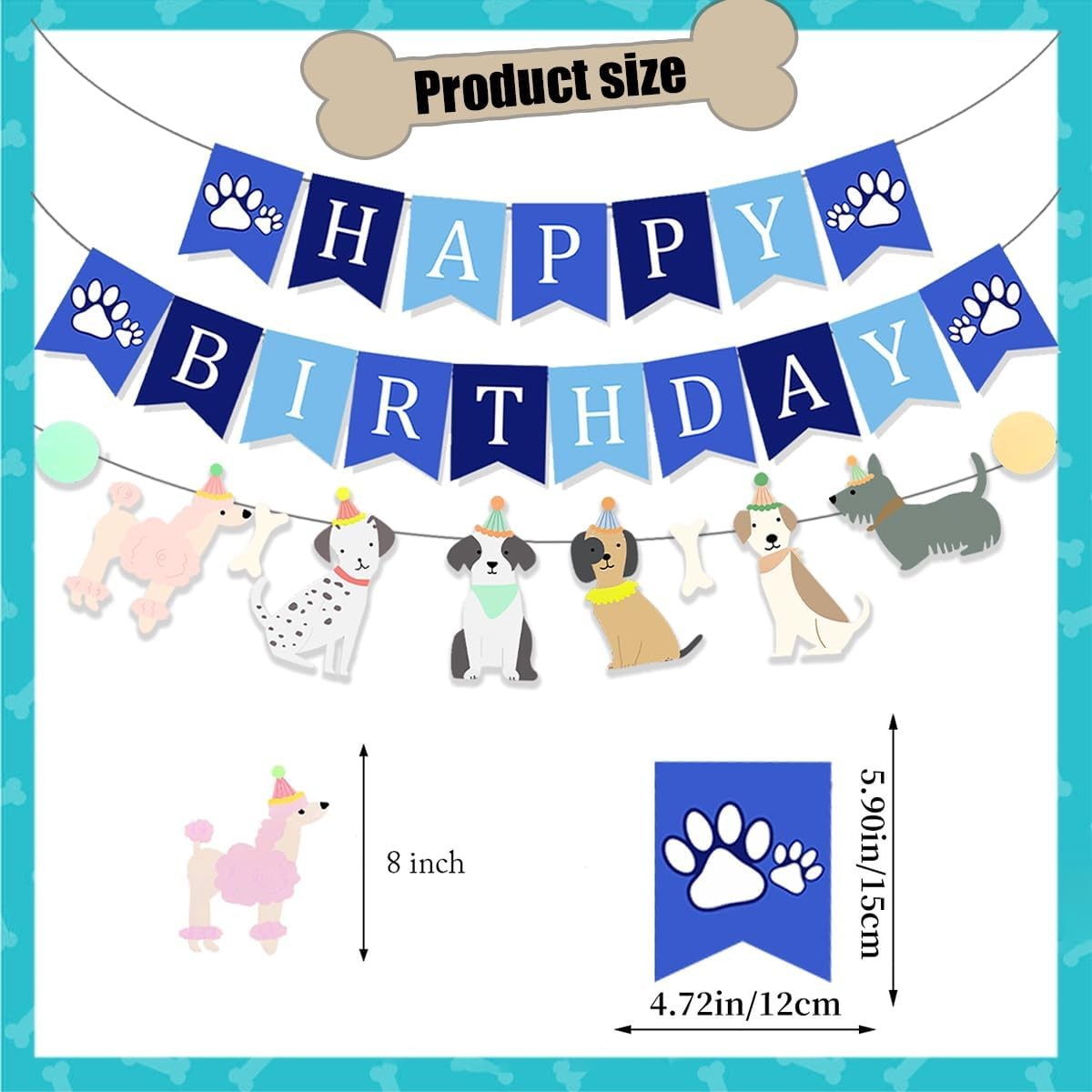 Dog Themed Puppy Paw Happy Birthday Banner for Boys Girls DIY Party Supplies