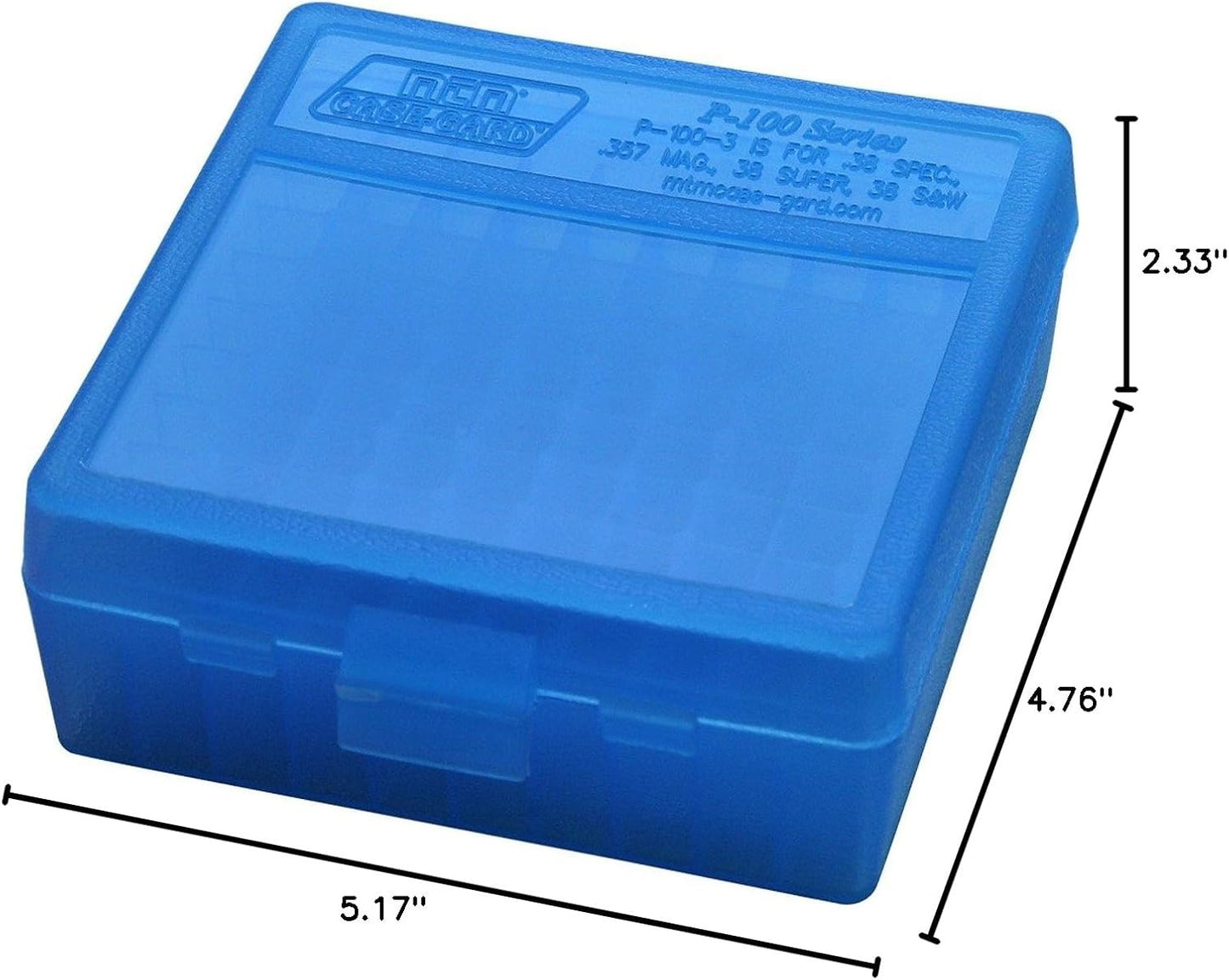 100 Round Flip-Top Ammo Box 38/357 Cal (Clear Blue)