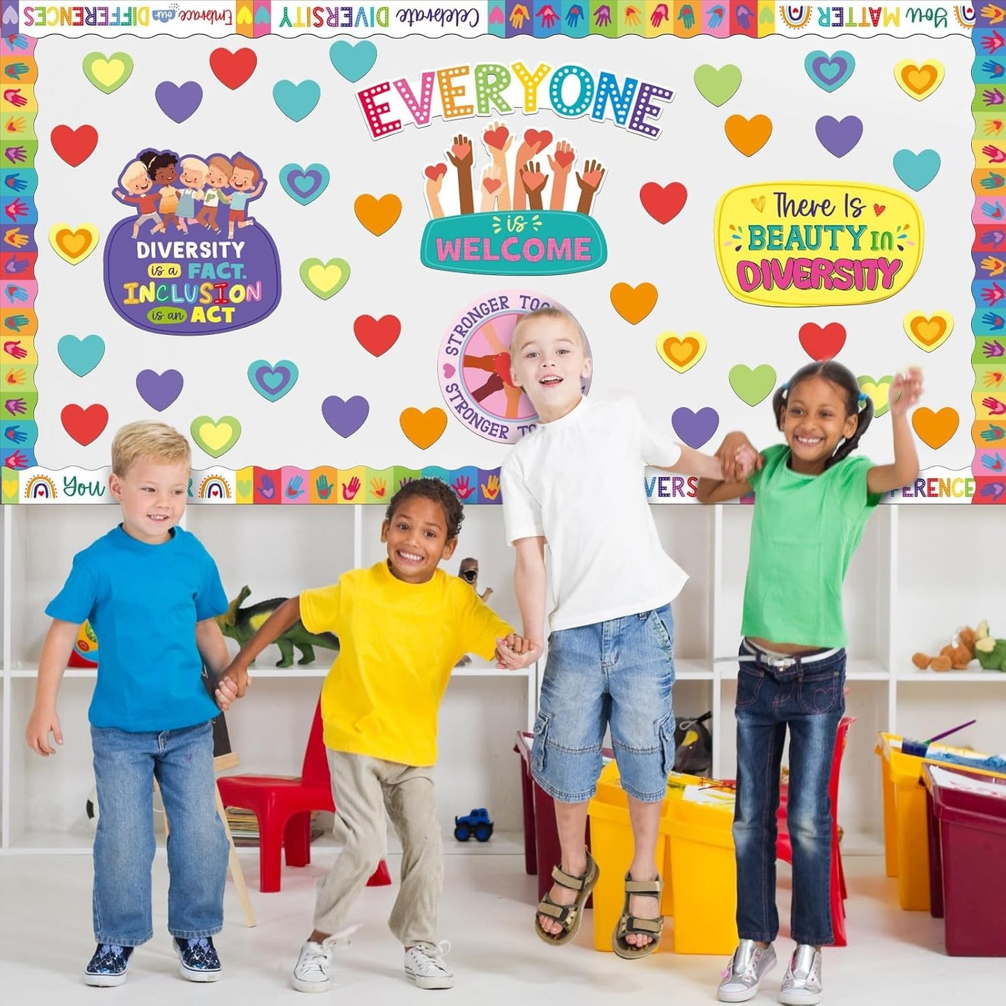 81 Pcs Diversity Bulletin Board Set Inclusive Everyone is Welcome Classroom
