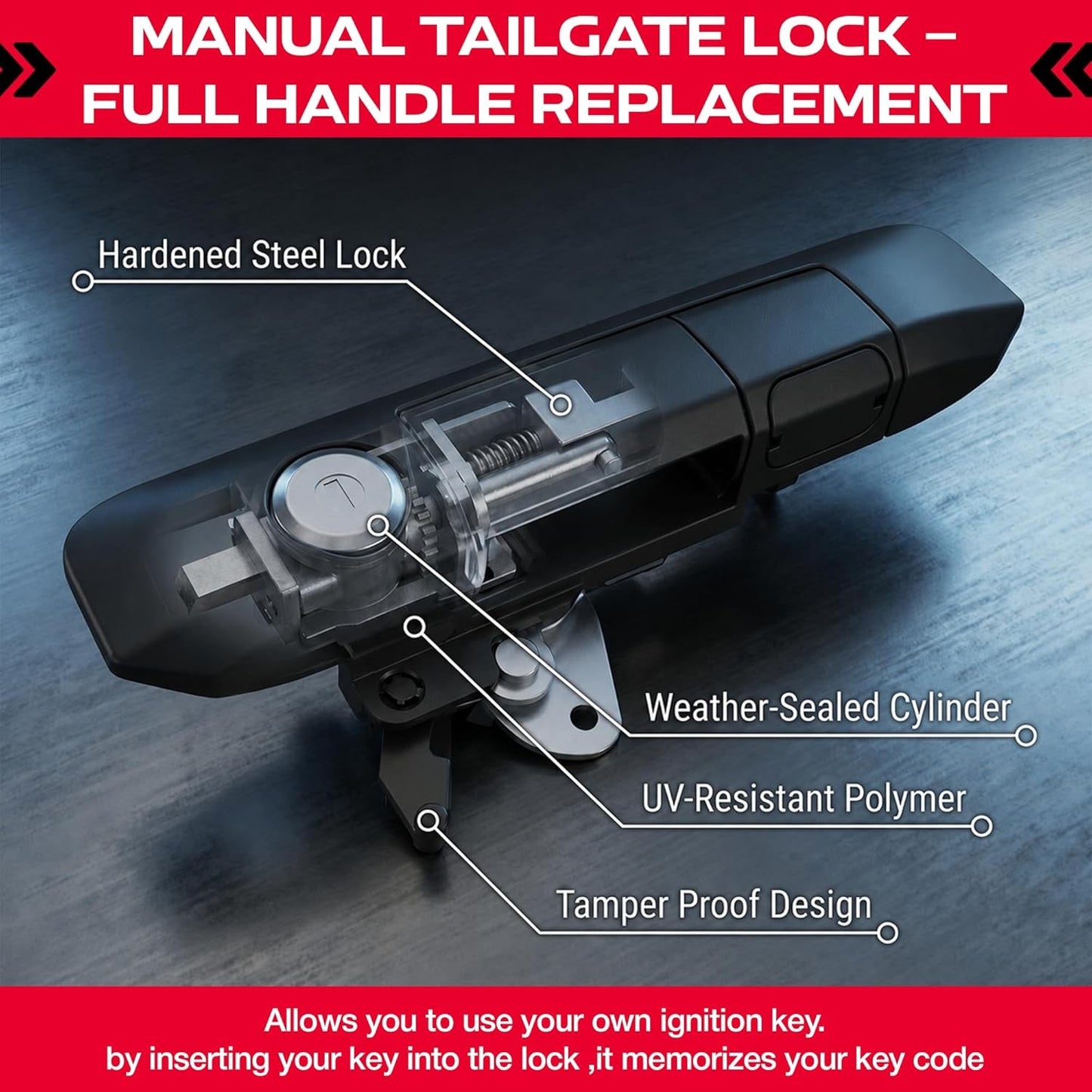Tailgate Lock Pop & PL5500 Toyota Tacoma 2005-2015 Black Manual Handle Keys Easy