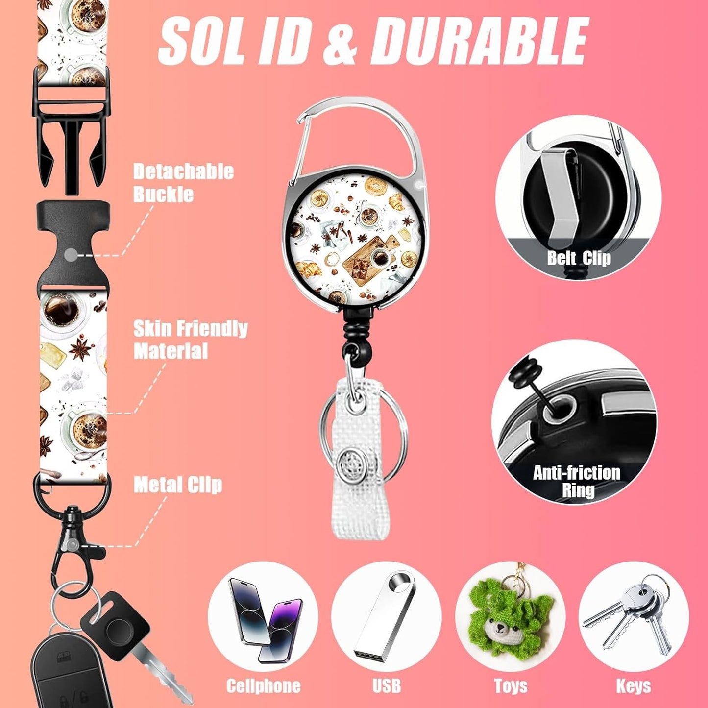 Coffee ID Badge Holder with Lanyards, Detachable Lanyards for ID Badges