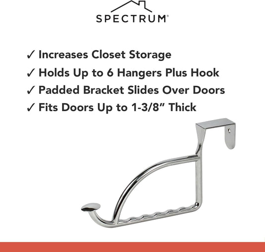 Stratford Chrome Over The Door Hook Valet for Hanging Clothes Towels Robes, Easy
