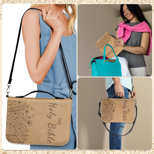 Bible Cover Case for Women PU Leather Bible Covers with Handle and Detachable