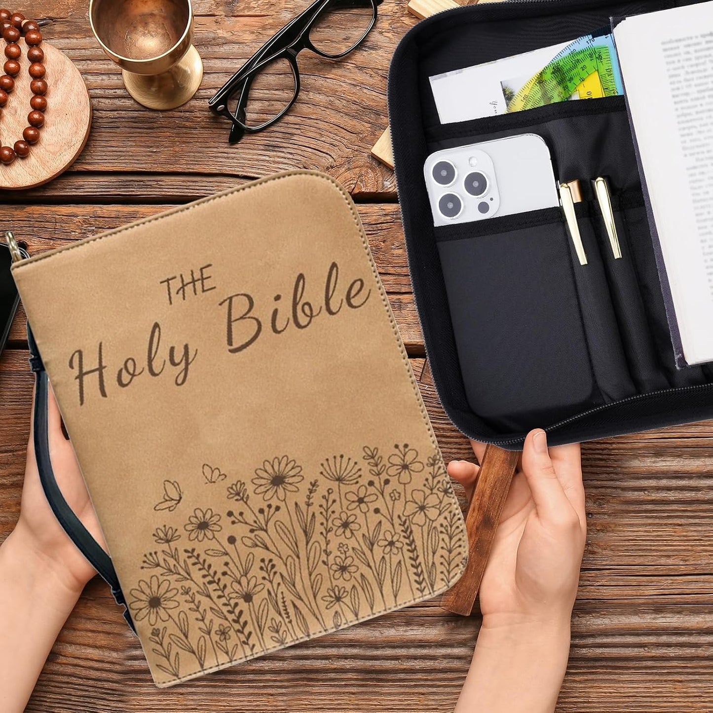 Bible Cover Case for Women PU Leather Bible Covers with Handle and Detachable