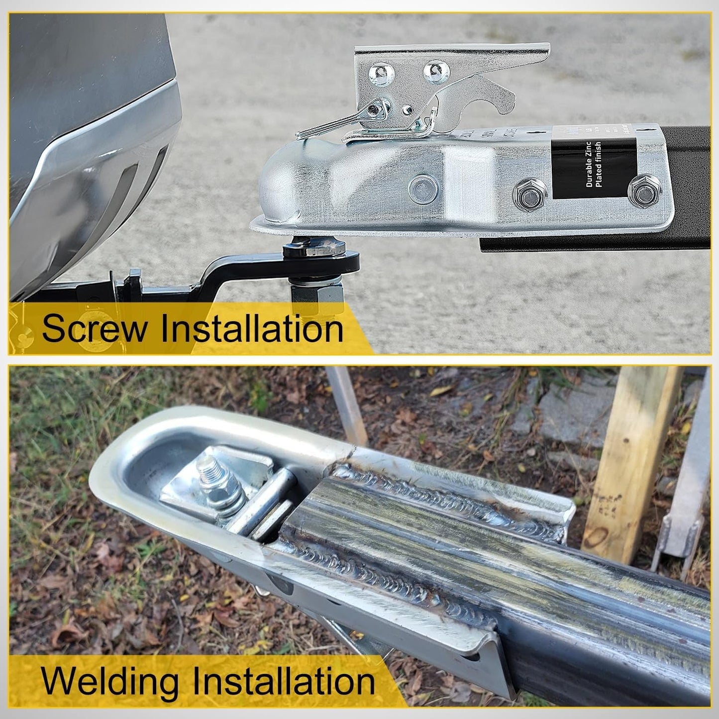 Straight Trailer Coupler with Security Latch&Chain for 1-7/8 Inch Hitch Ball