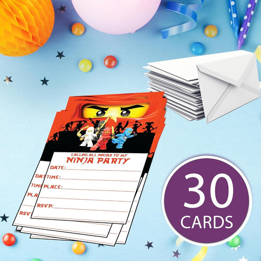 Set of 30 Ninja -Themed Happy Birthday Invitation Cards – Lightweight (230g)
