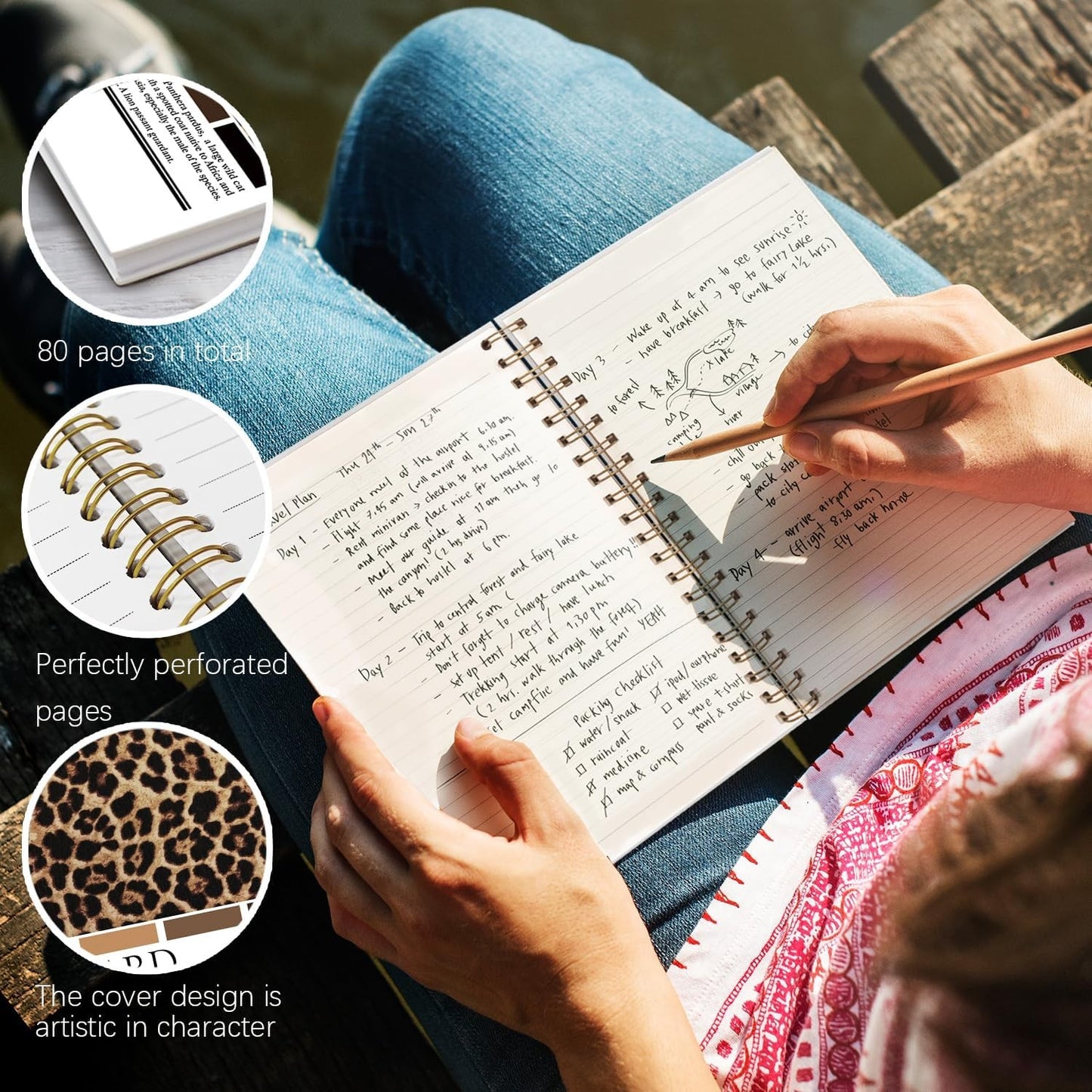 Trendy Preppy Cheetah Print Spiral Notebook Spiritual Journal Women 5.5 x 8.3