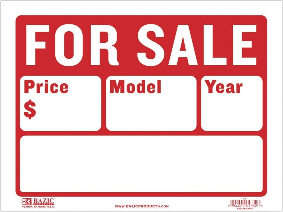 9" X 12" For Sale Sign (2-Line) (S-2)