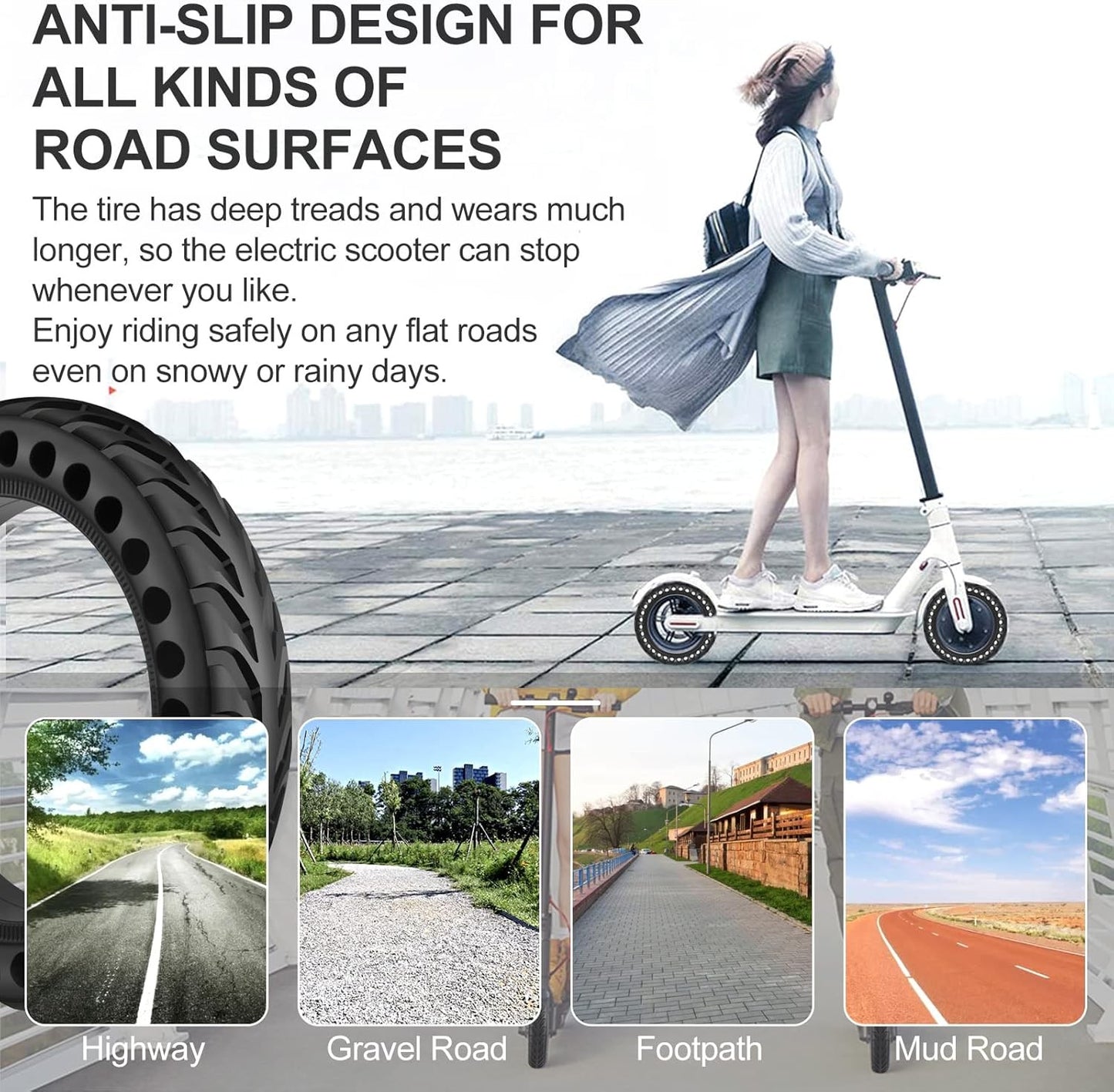 50/75-6.1 Tubeless Solid Tires for Electric Scooter 8 1/2 x2 Tire for Gotrax GXL