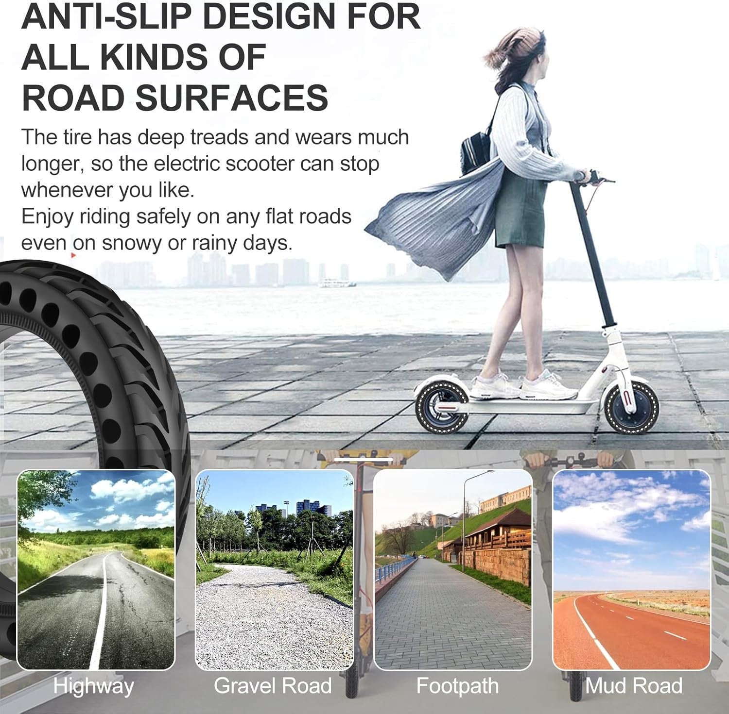 50/75-6.1 Tubeless Solid Tires for Electric Scooter 8 1/2 x2 Tire for Gotrax GXL