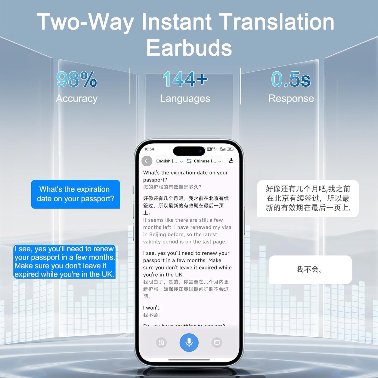 Wireless Earbuds Bluetooth Headphones - 3-in-1 Translation Earbuds Real Time