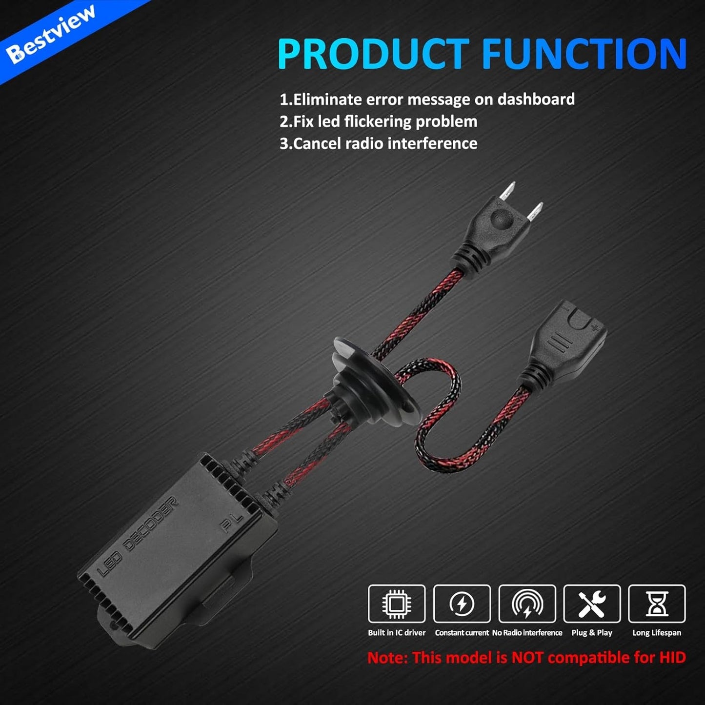 2PCS H7 LED Light Canbus Decoder: Anti Flicker Harness, Resistor Decoders Error