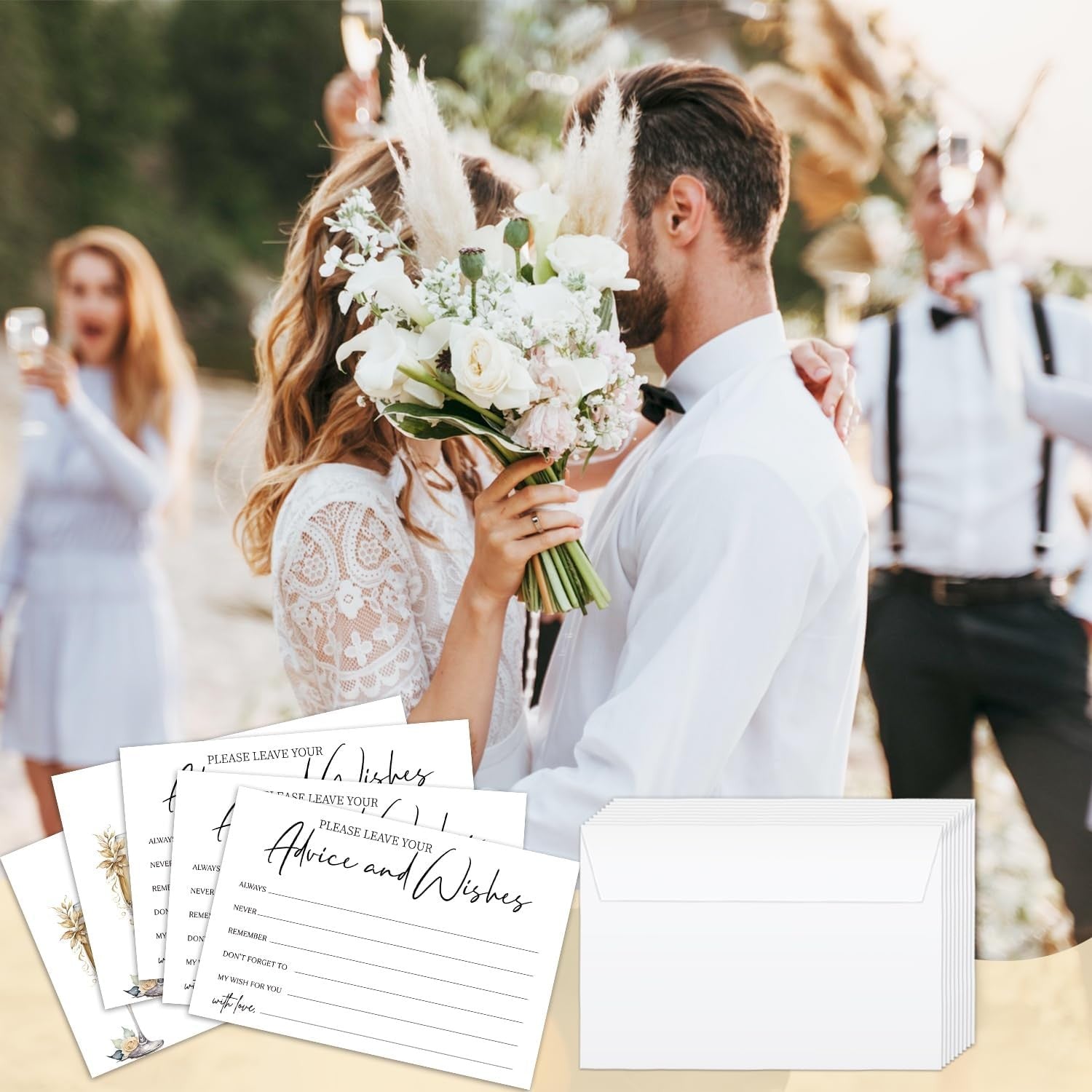 25 Pcs Wedding Advice Cards, Champagne Pattern Advice Cards For Bride And Groom