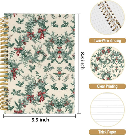 Merry Christmas Wreath Journal Notebook - Vintage Christmas Flower  5.5"x8.3"