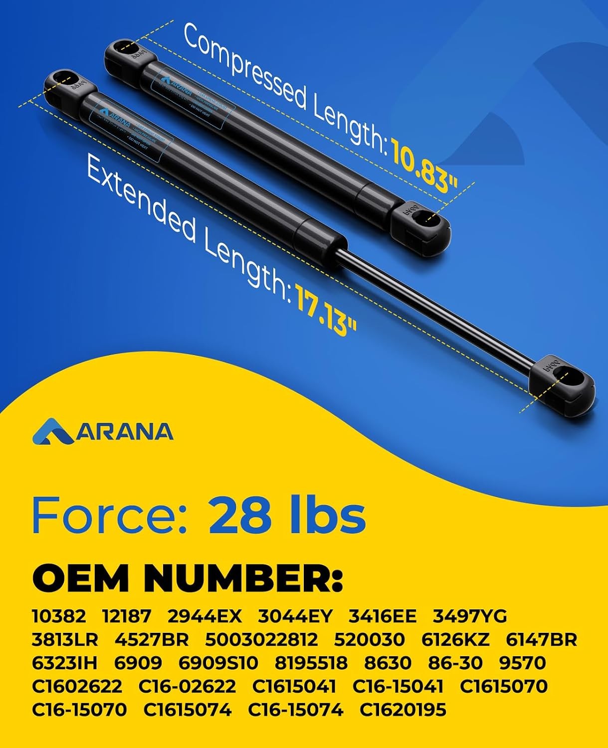 GSNI-5200-30 C16-02622 17 inch 28lb/125N Gas Struts, 4423 Gas Shock Lift 2Pcs