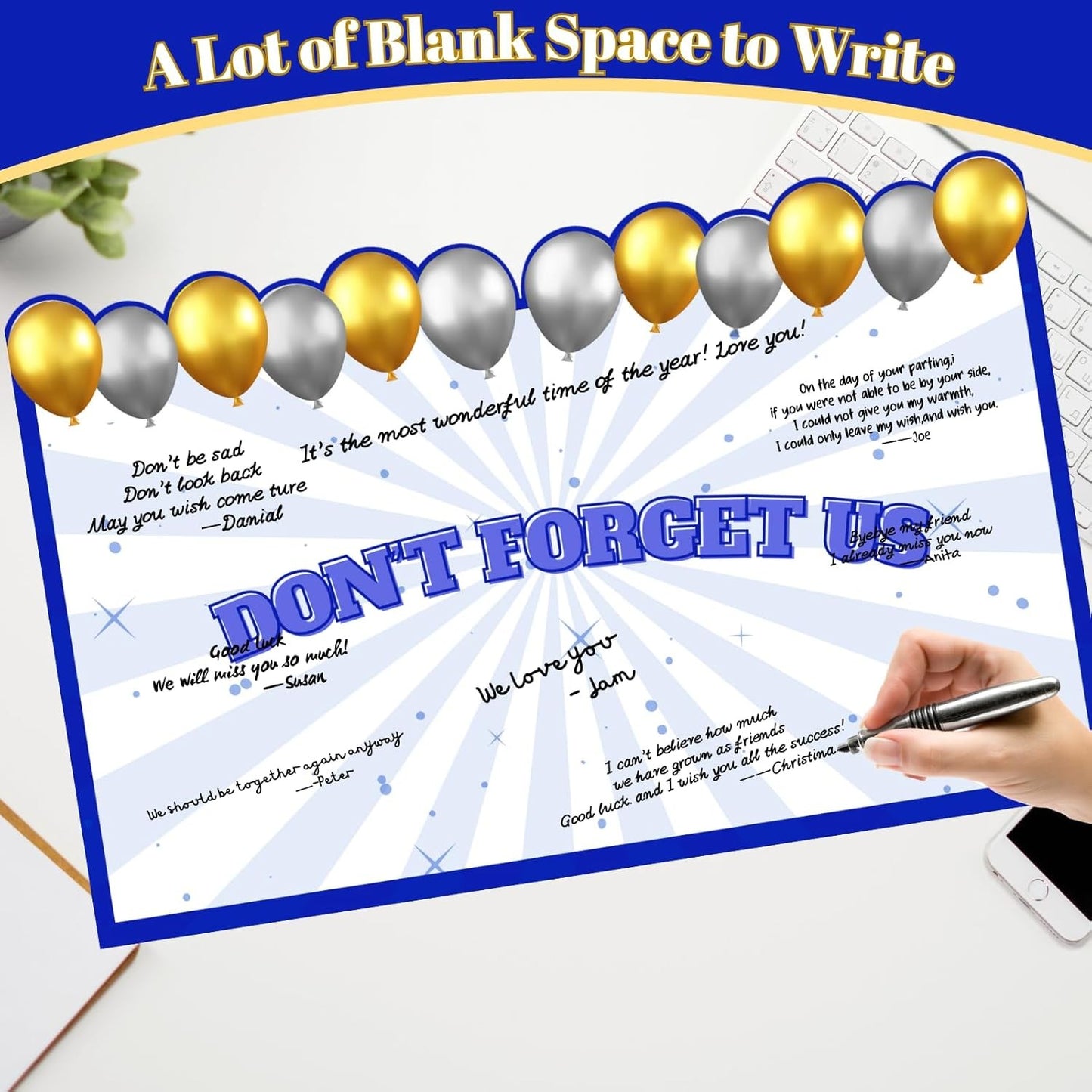Large We Will Miss You Card with Envelope, Farewell Card for Coworkers, Blue