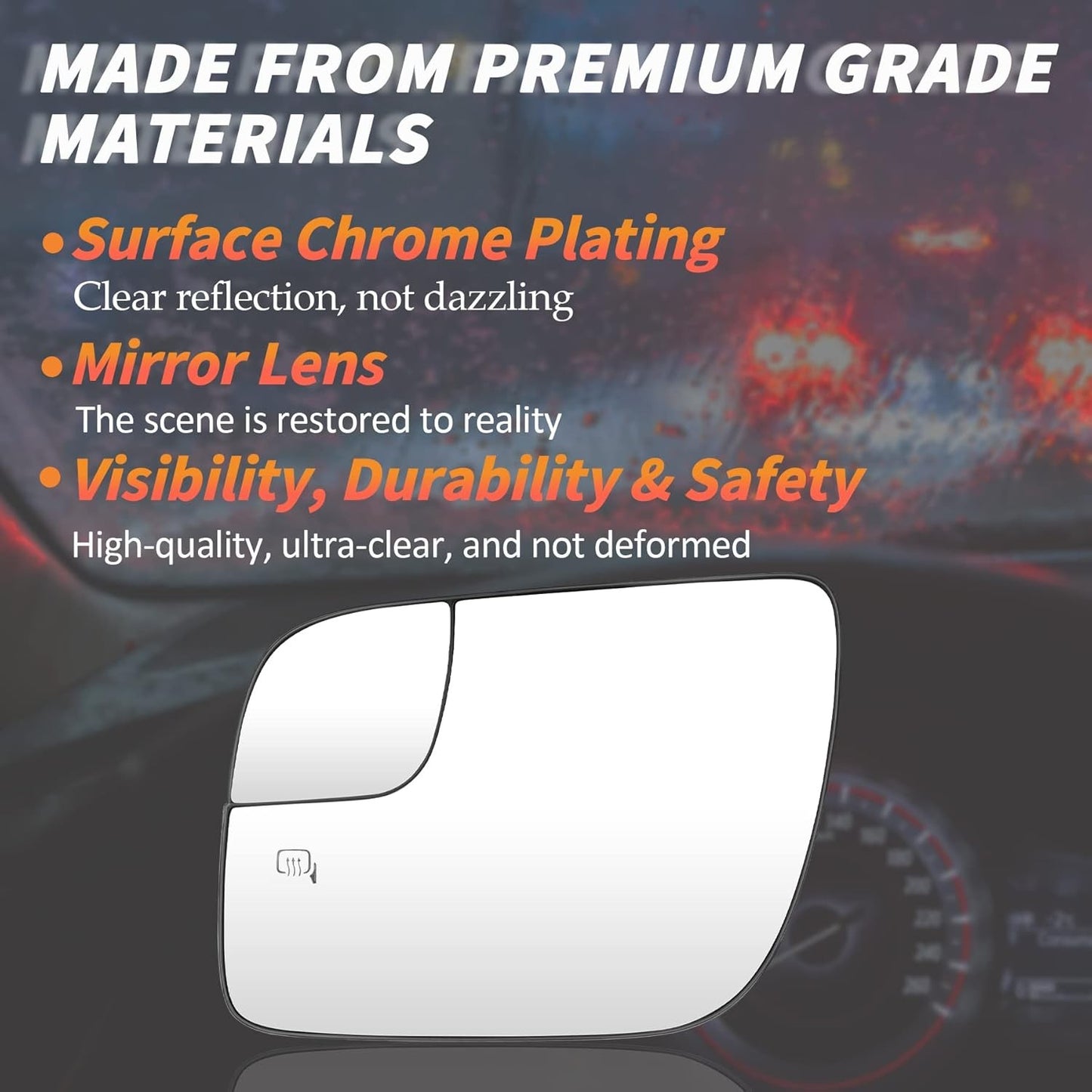 Driver Left Side Heated Mirror Glass Fits for Ford for Explorer 2011-2017