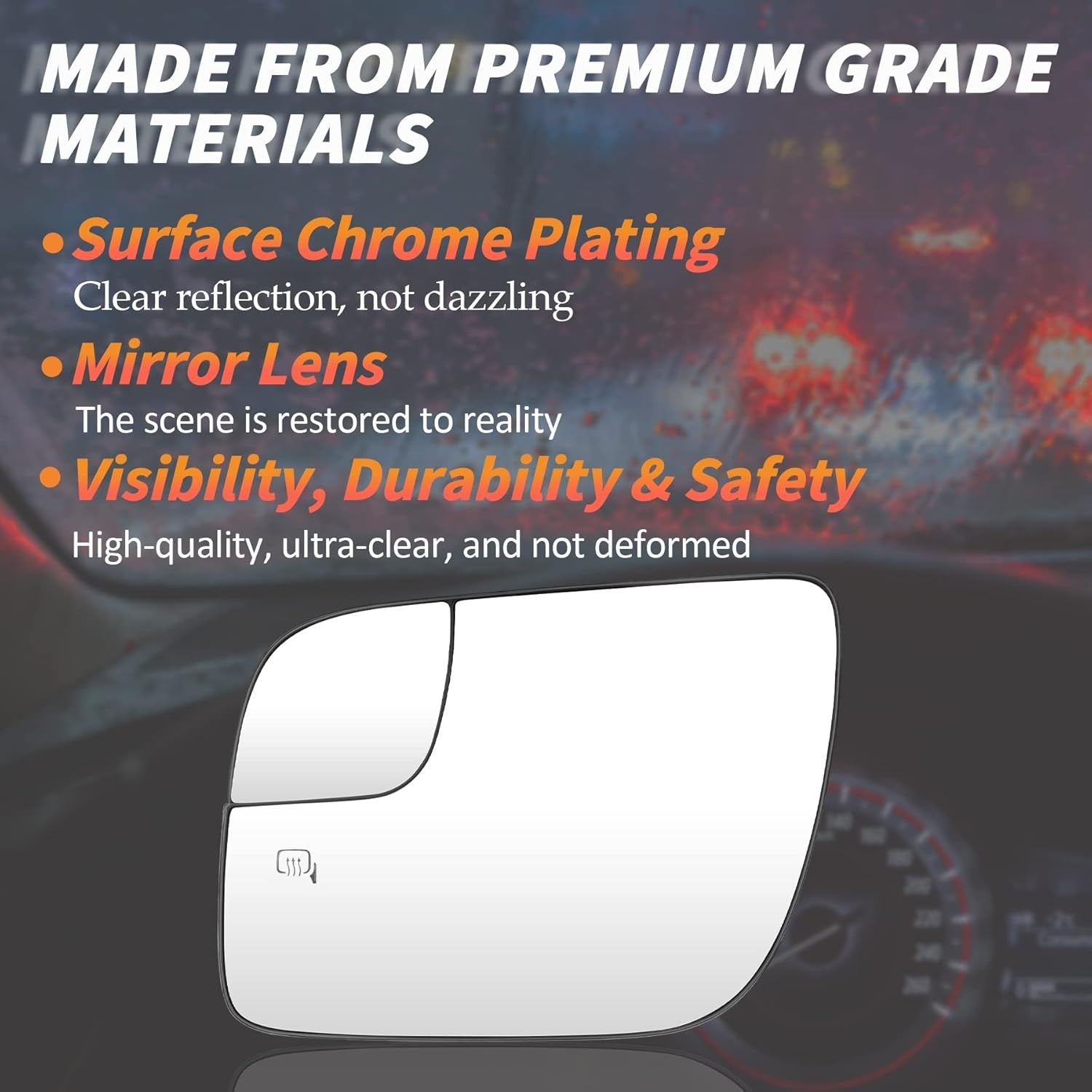 Driver Left Side Heated Mirror Glass Fits for Ford for Explorer 2011-2017