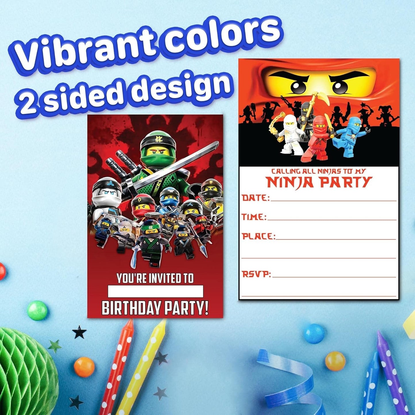 Set of 30 Ninja -Themed Happy Birthday Invitation Cards – Lightweight (230g)