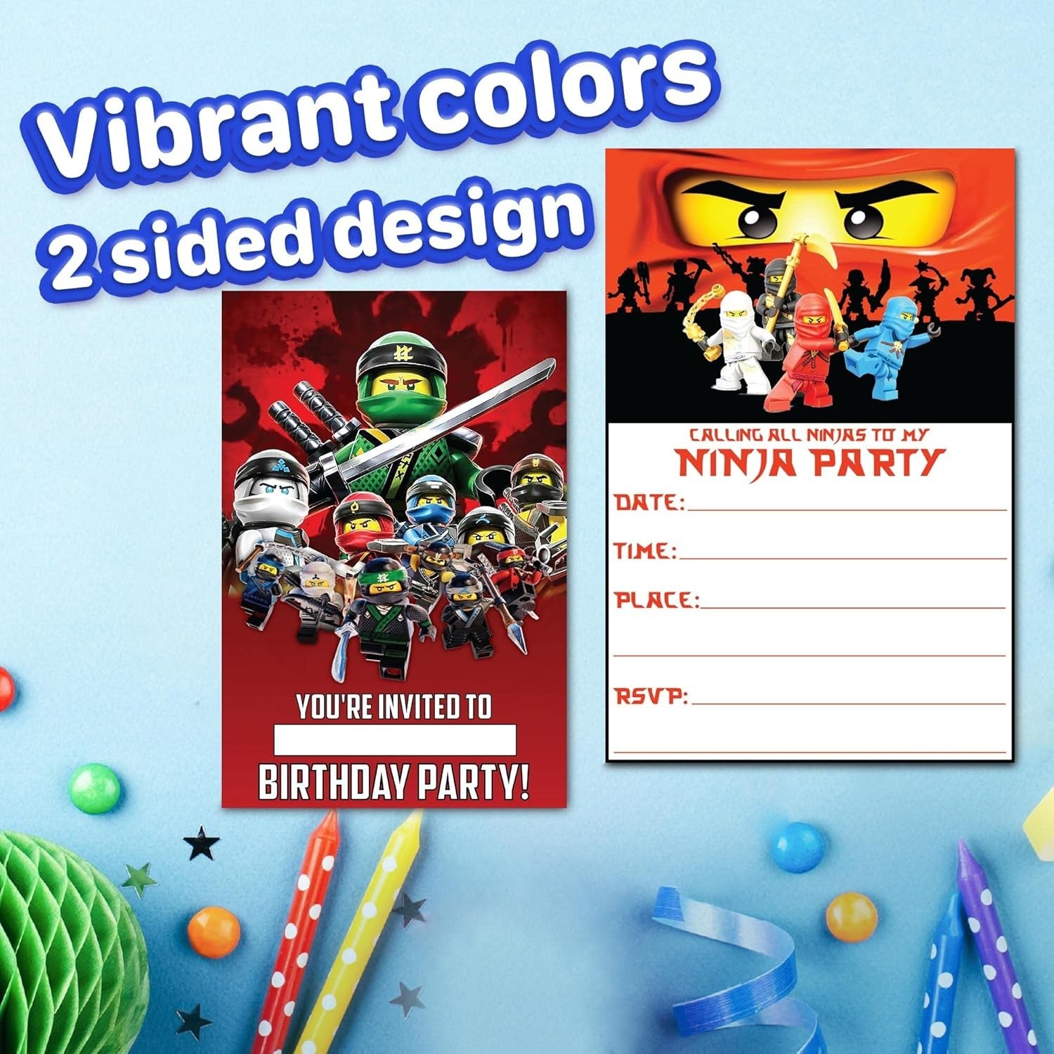 Set of 30 Ninja -Themed Happy Birthday Invitation Cards – Lightweight (230g)