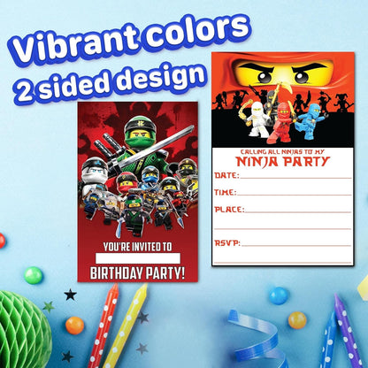 Set of 30 Ninja -Themed Happy Birthday Invitation Cards – Lightweight (230g)