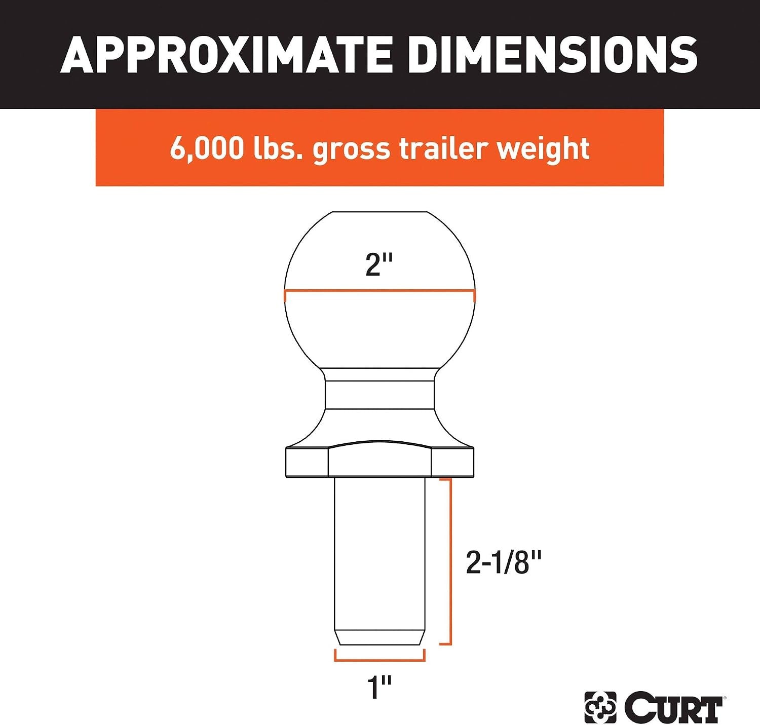 40004 Chrome Trailer Hitch Ball, 6,000 lbs, 2-Inch Diameter 1 x 2-1/8-Inch Shank