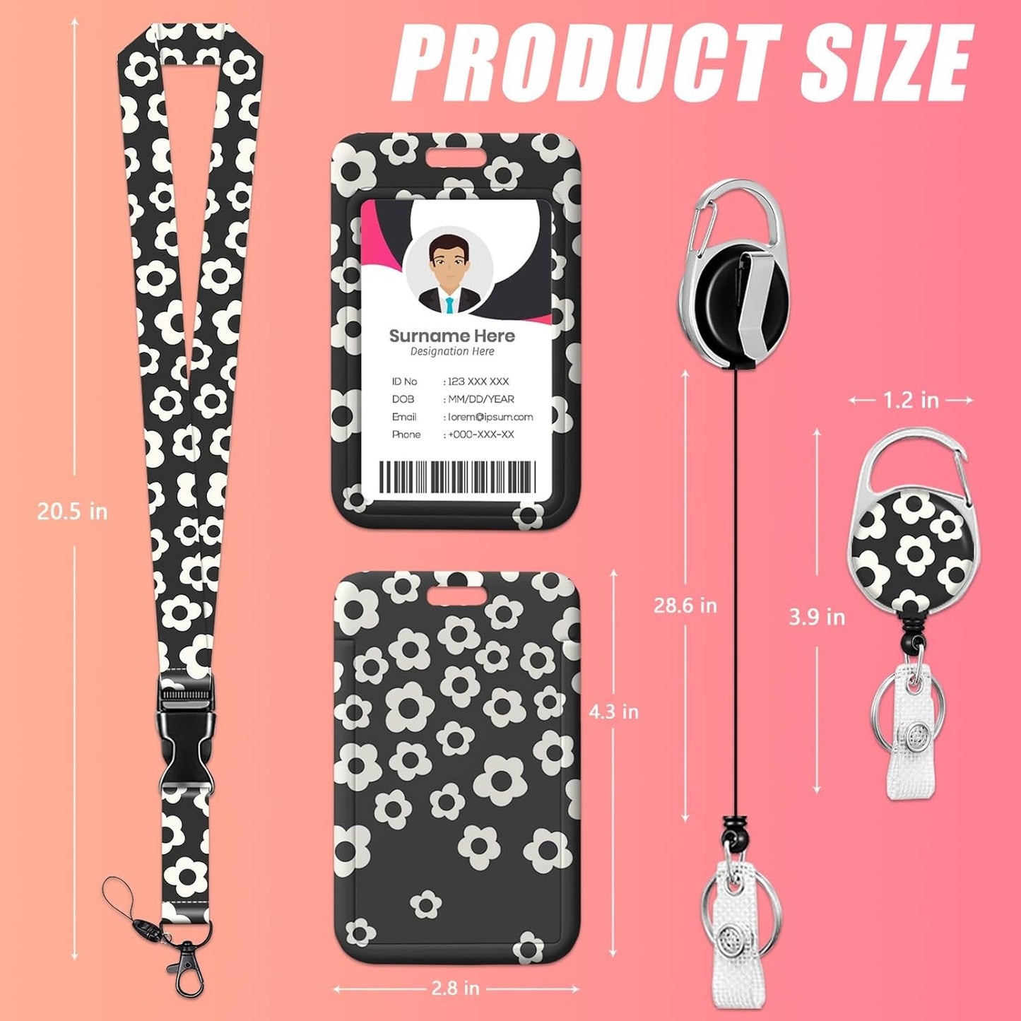 Groovy Floral ID Badge Holder with Lanyards, Detachable Lanyards for ID Badges