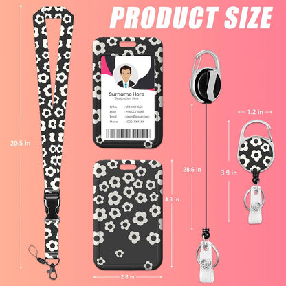 Groovy Floral ID Badge Holder with Lanyards, Detachable Lanyards for ID Badges