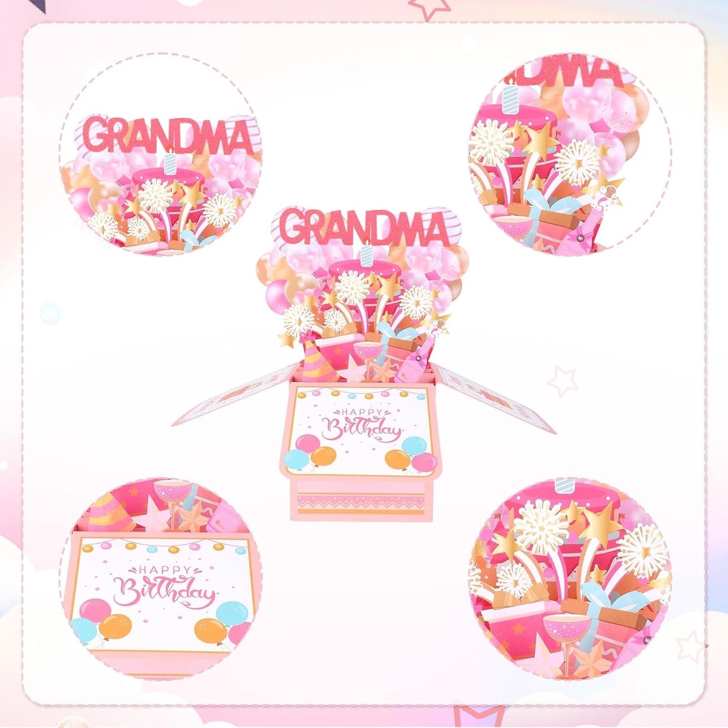Happy Birthday Pop Card Colorful Balloons & Fireworks Design 3D Greeting Card