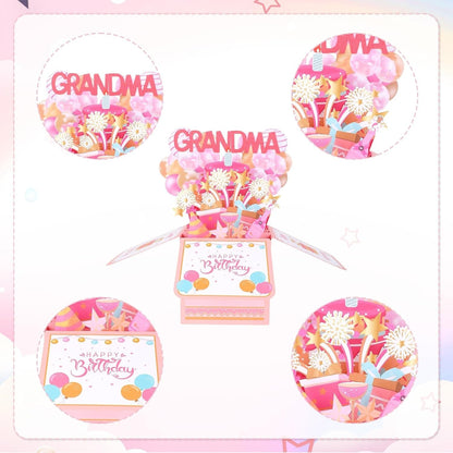 Happy Birthday Pop Card Colorful Balloons & Fireworks Design 3D Greeting Card