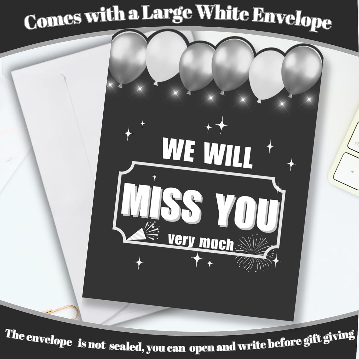 We Will Miss You Retirement Card Large, Farewell Card for Coworkers, Black