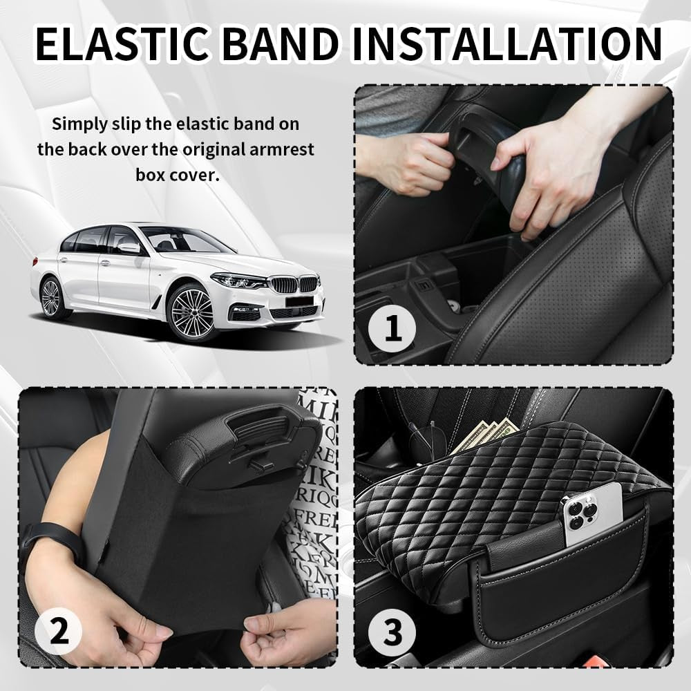 Thickened Car Center Console Cover with Side Pockets & Diamond Lattice Design