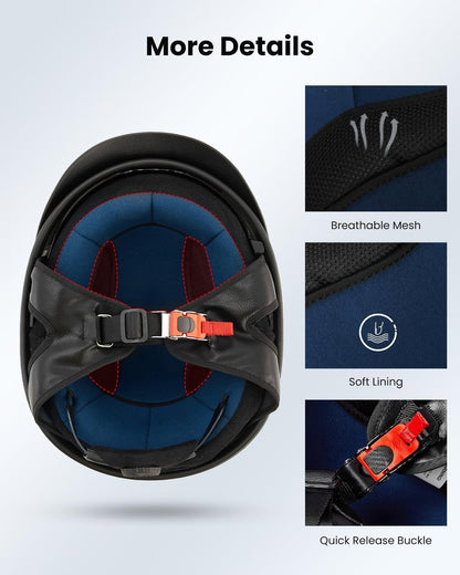 Half Helmet Motorcycle Open Face Sun Visor Quick Release Buckle DOT Approved