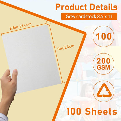 100 Sheets Grey Cardstock 8.5 x 11 Certificate Paper, 75lb Thick Gray Card