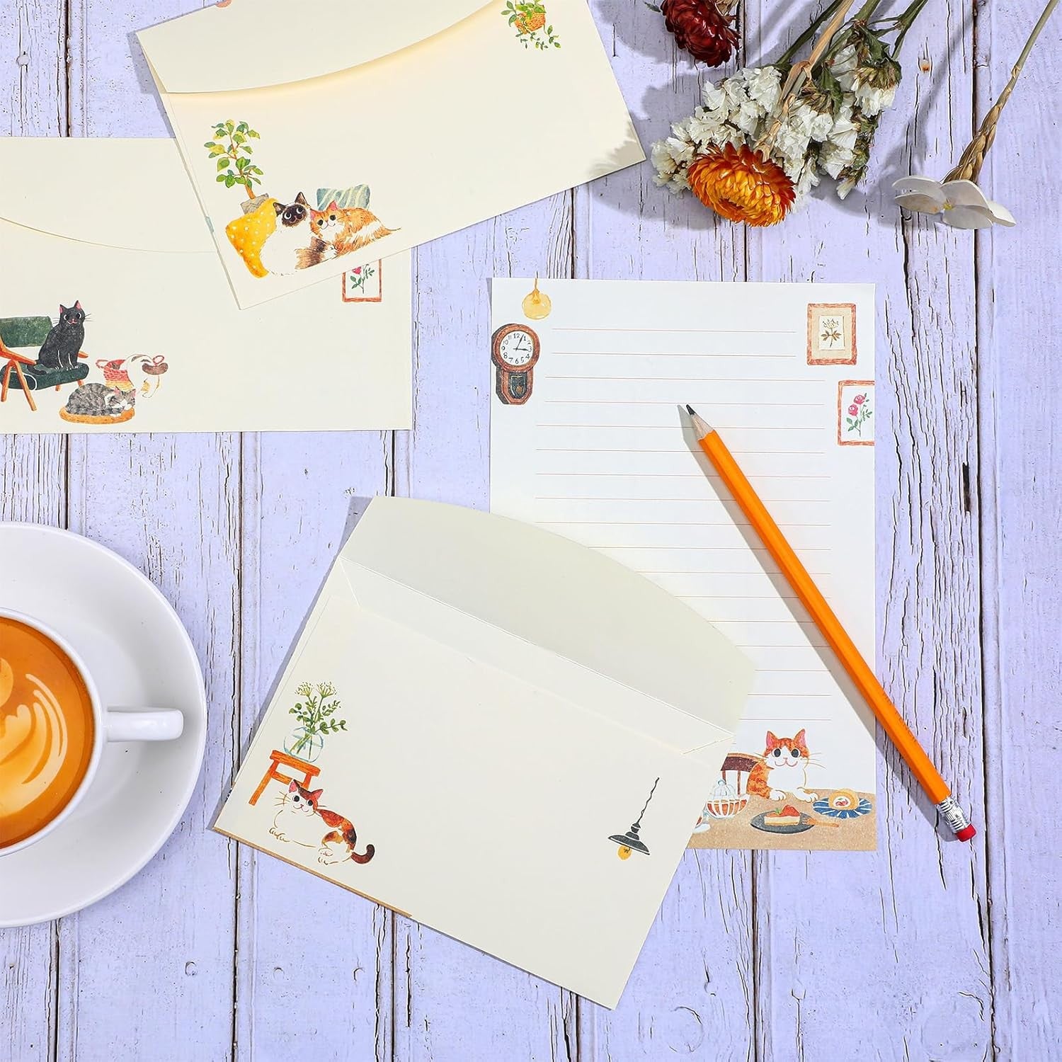 Writing Paper and Envelopes Set, 36pcs Vintage Fresh Cute Cat Letter Stationery