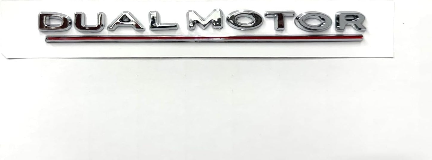 Dual Motor Emblem Sticker for Tesla, Chrome Red Line ABS Underline Badge Letters