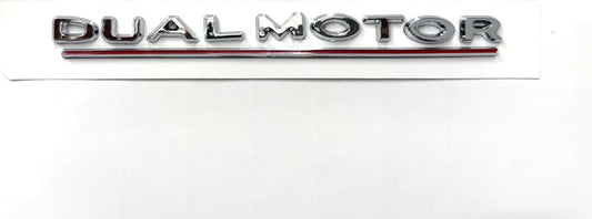 Dual Motor Emblem Sticker for Tesla, Chrome Red Line ABS Underline Badge Letters
