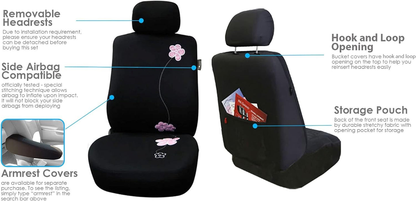 Full Set Cloth Car Seat Covers, Universal Fit, Low Back Front Seat Covers