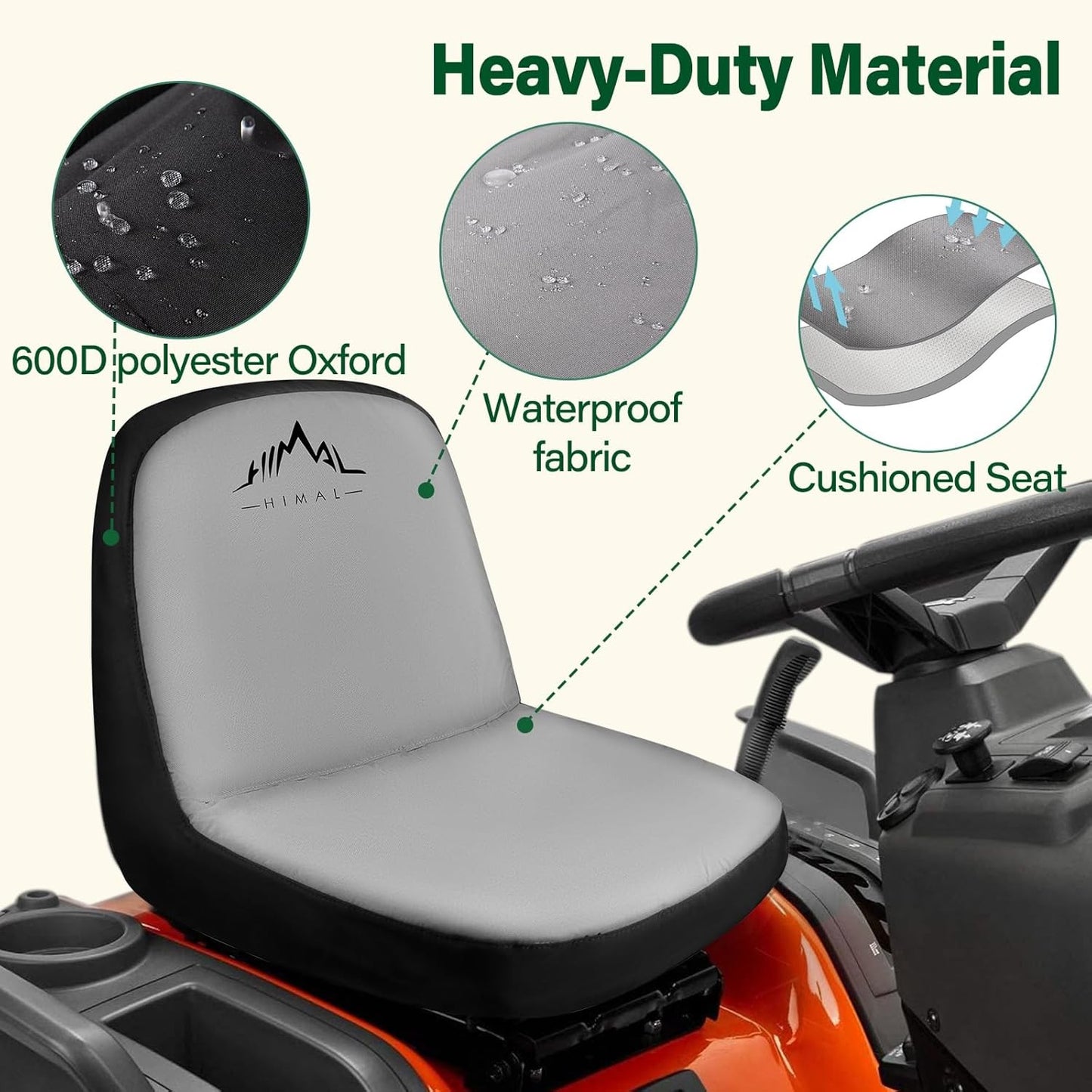 Riding Lawn Mower Seat Cover, Durable 600D Polyester Oxford Durable Tractor
