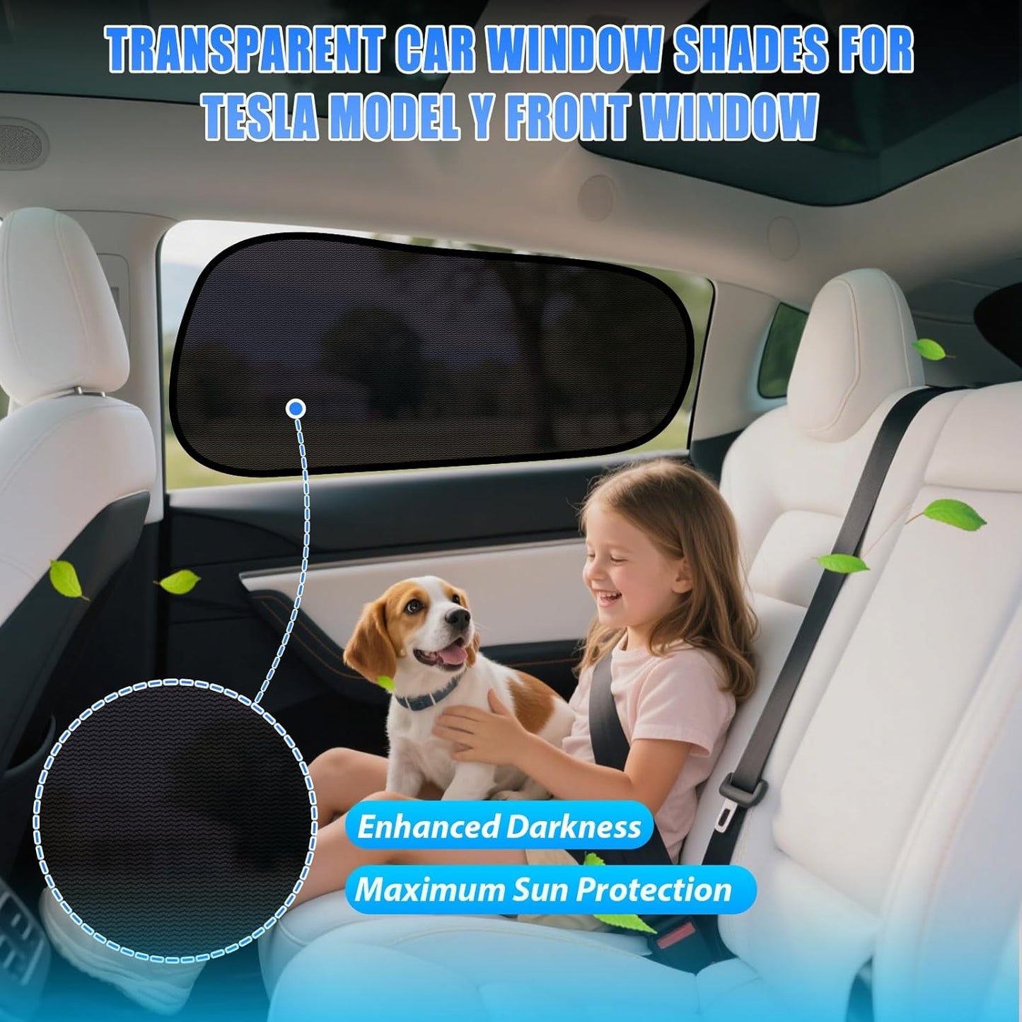 Car Window Shades for Tesla Model Y - Sun Shade Semi-Transparent Rear Window