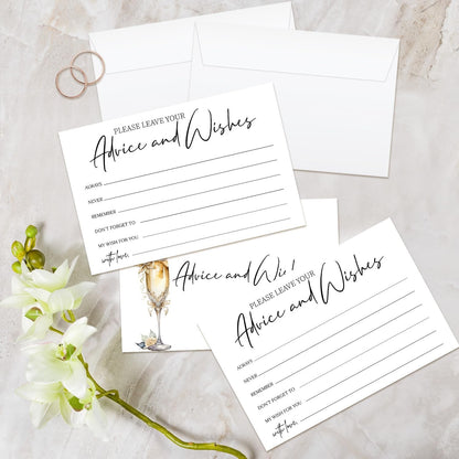 25 Pcs Wedding Advice Cards, Champagne Pattern Advice Cards For Bride And Groom