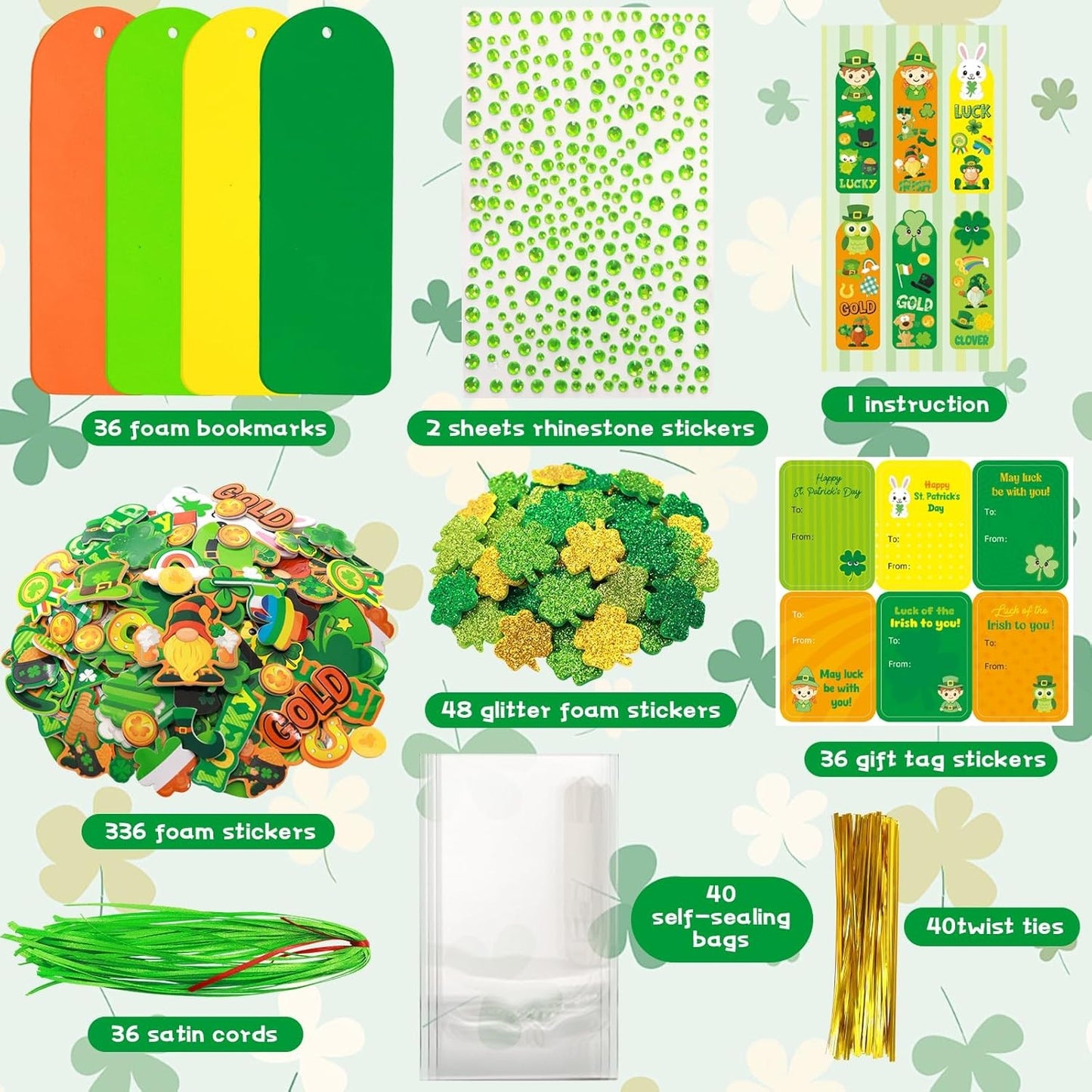 36 Sets St Patricks Day Crafts for Kids Foam DIY Bookmarks Ornaments Craft Kits