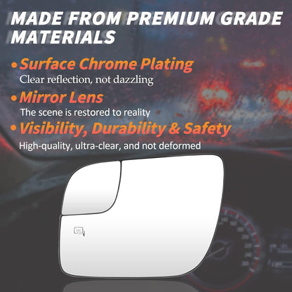 Driver Left Side Heated Mirror Glass Fits for Ford for Explorer 2011-2017