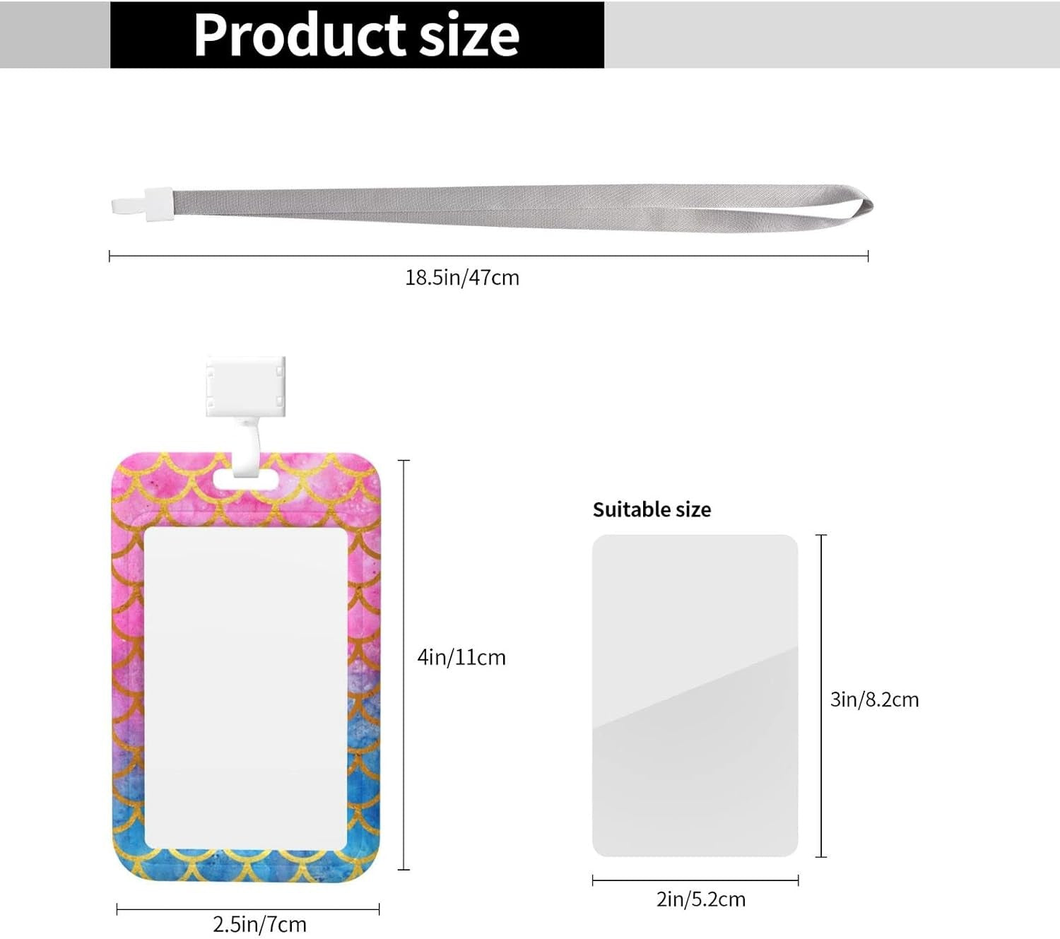 Mermaid Badge Holder with Lanyard and Retractable Reel with Clip for Office
