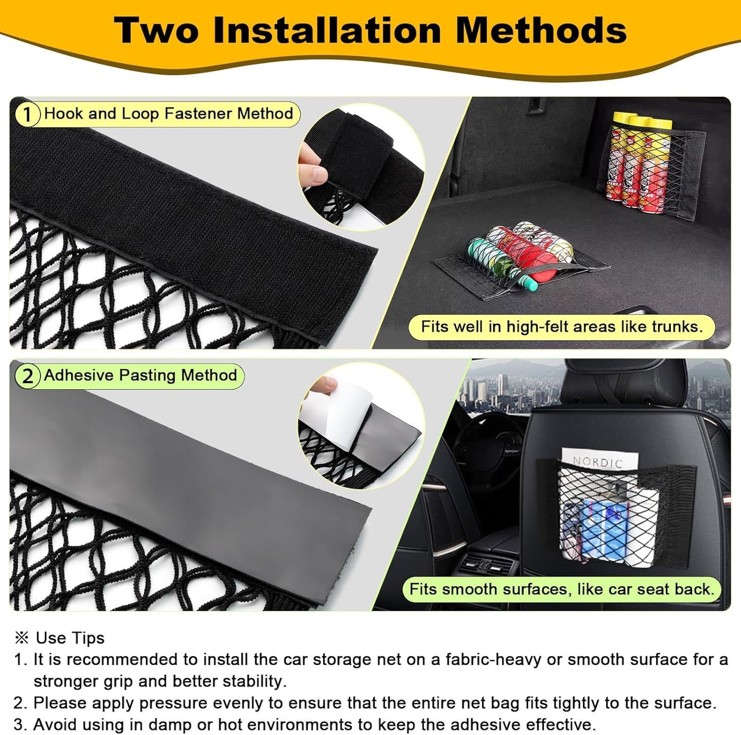 4Pcs Universal Car Storage Net Pockets Stretchable Automotive Mesh Pouch Nets
