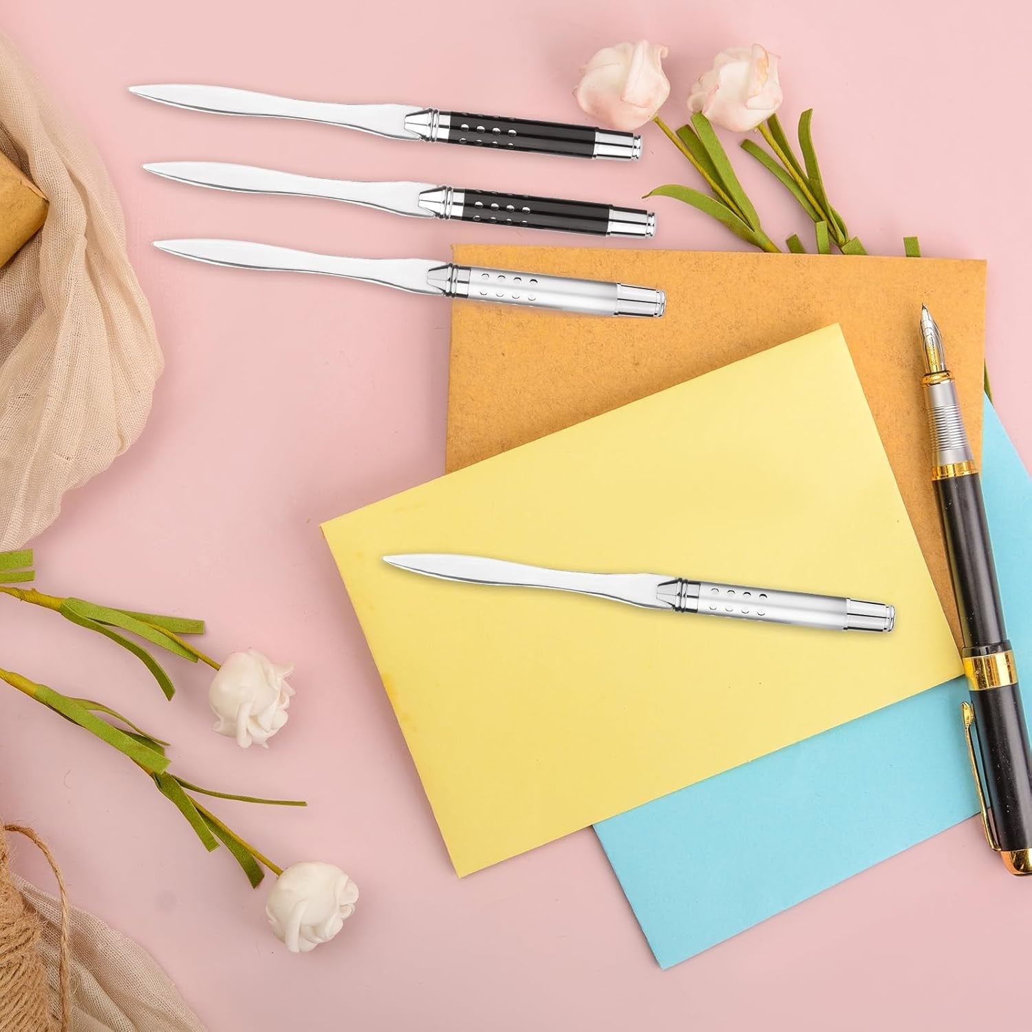 4pcs Letter Opener, Stainless Steel Envelope Opener Slitter Pointed Tip Mail