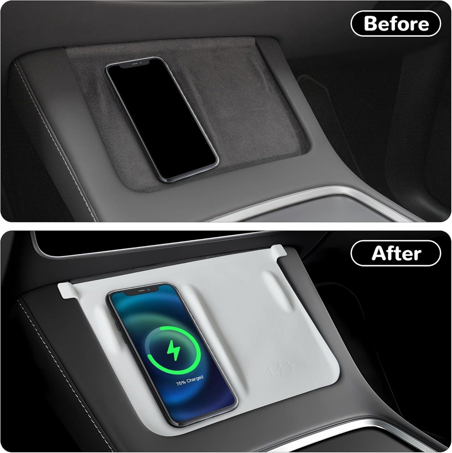 Center Console Silicone Mat(White Carbon Fiber Texture) Designed for Tesla Model