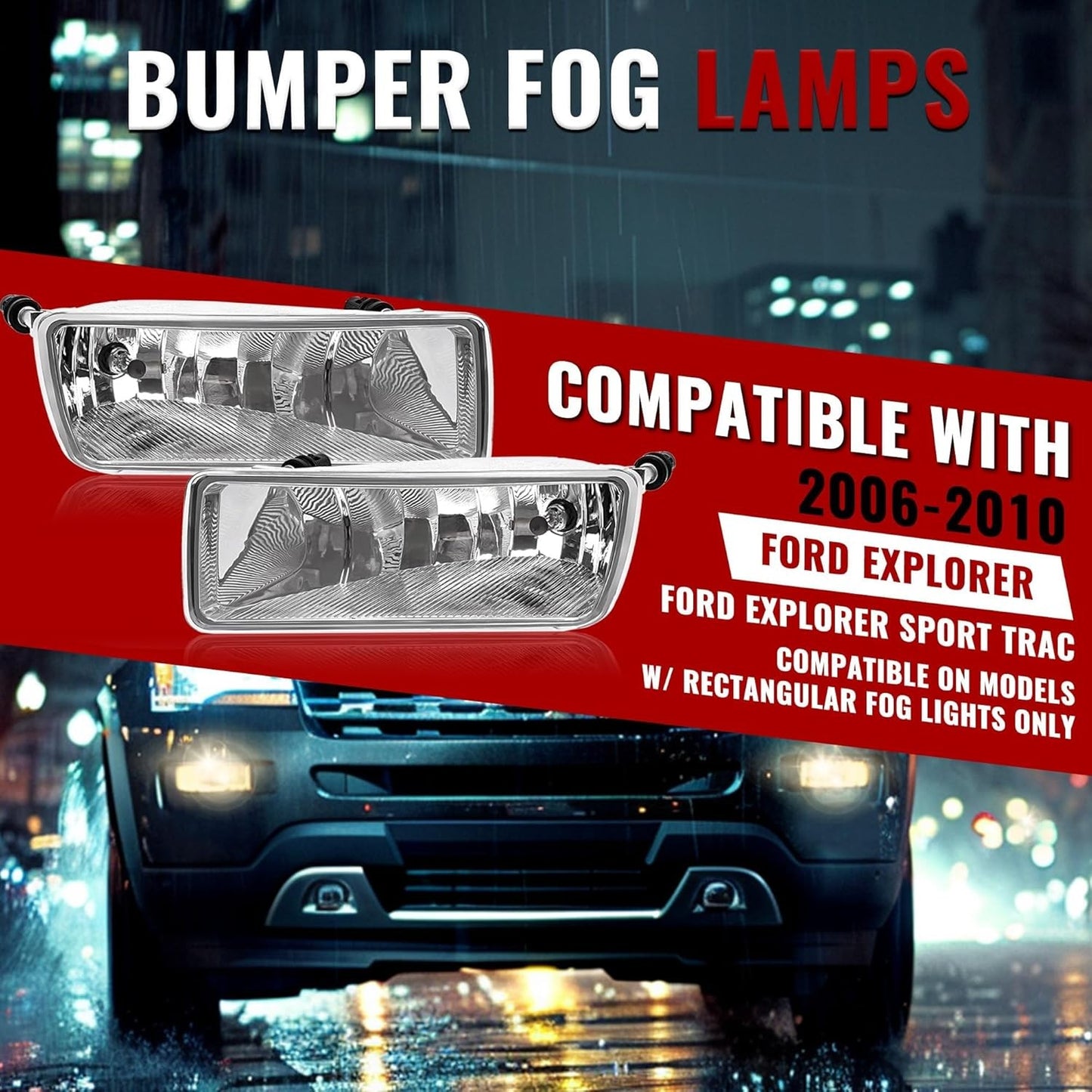 Fog Light Pair with 2006-10 Ford Explorer/Explorer Sport Trac Halogen Fog Lamp