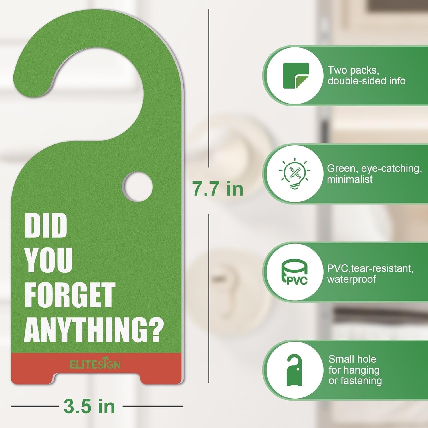 2 Pack "Did You Forget Anything?" Door Knob Reminder Sign, Visual 7.7" x 3.5"