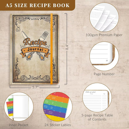 Blank Recipe Book to Write in Your Own Recipes, A5 Blank Recipe Book, Hardcover